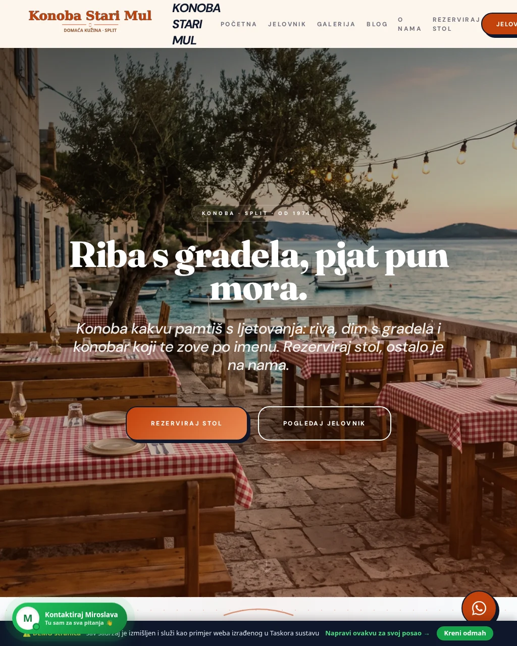Primjer web stranice za restoran