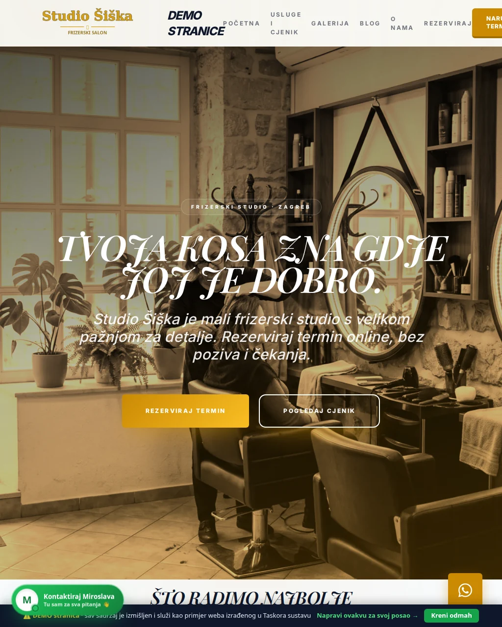 Primjer web stranice za frizerski salon