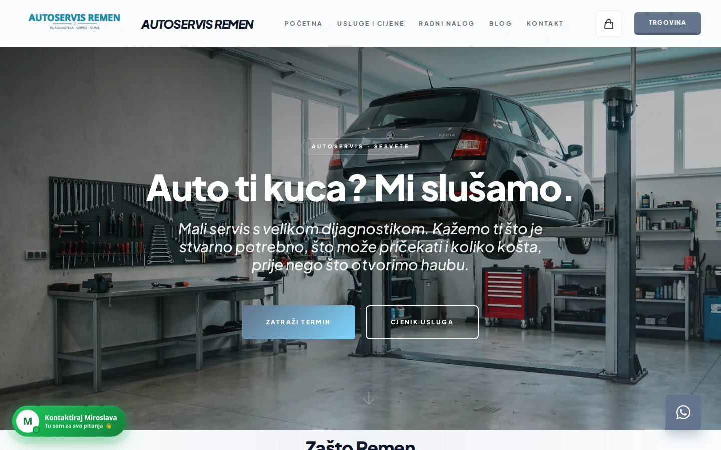 Primjer web stranice za autoservis