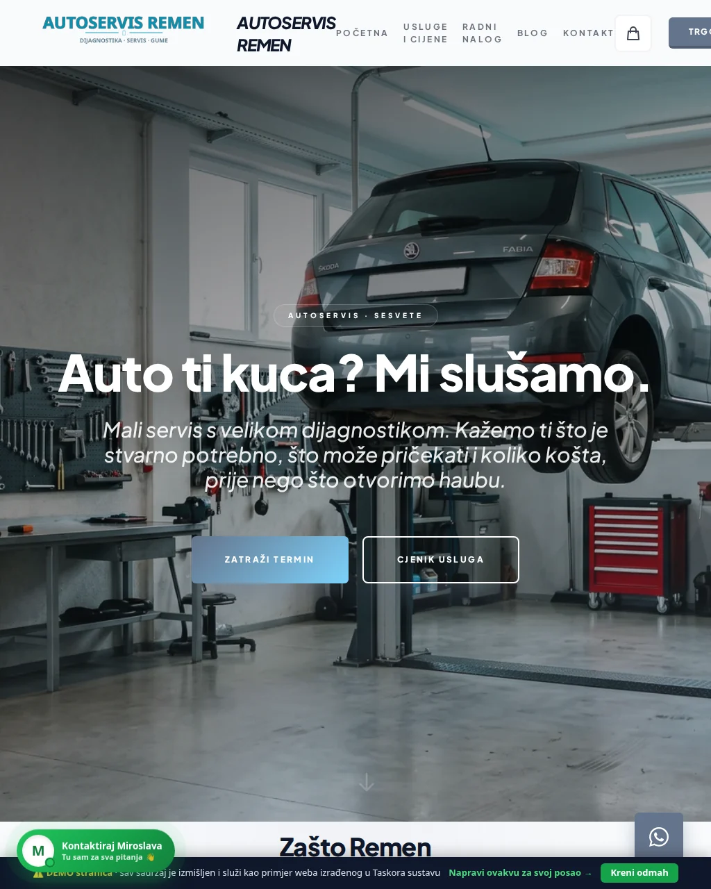 Primjer web stranice za autoservis